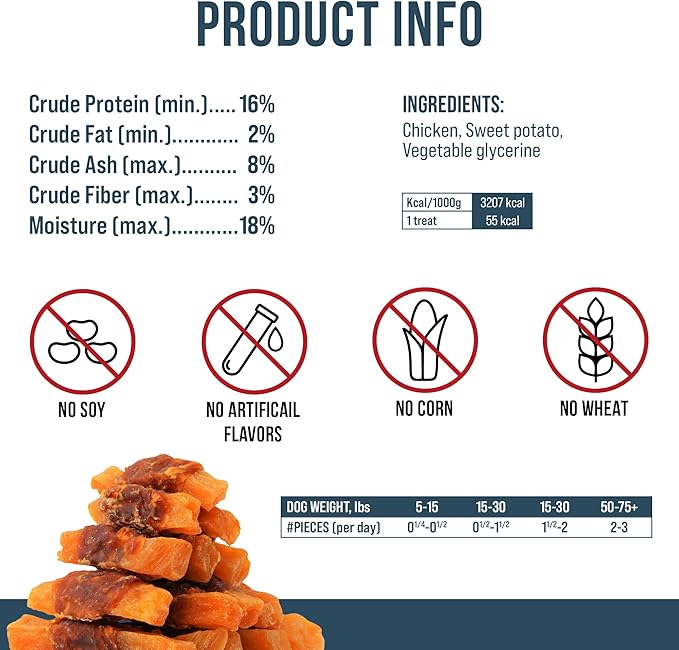 Sweet Potato Jerky Chicken Wraps - Dog Treats Human Grade - Grain Free Organic Meat - All Natural High Protein Dried Strips - Best Chews for Small & Large Dogs - Bulk Soft Pack Made for USA 24 Oz