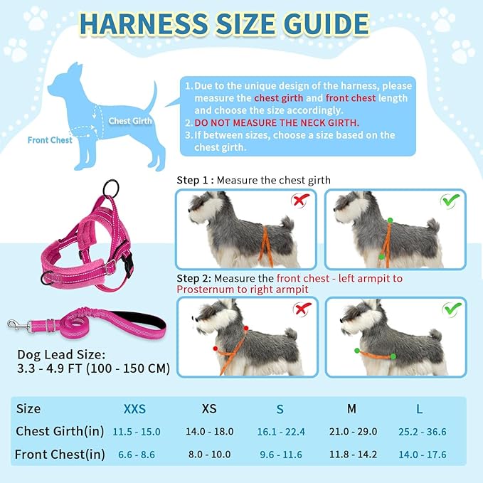 SlowTon No Pull Small Dog Harness and Leash Set, Puppy Soft Vest Harness Neck & Chest Adjustable, Reflective Lightweight Harness & Anti-Twist Pet Lead Combo for Small Medium Dogs (FU, M)
