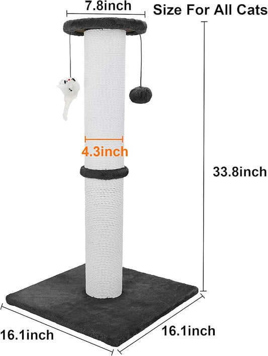 Cat Scratching Post 34 Inches Heavy Duty and Thicker Cat Scratching Post Sisal Rope with Hanging Ball and Mice Scratching Post for Indoor Cats and Adult(Black)