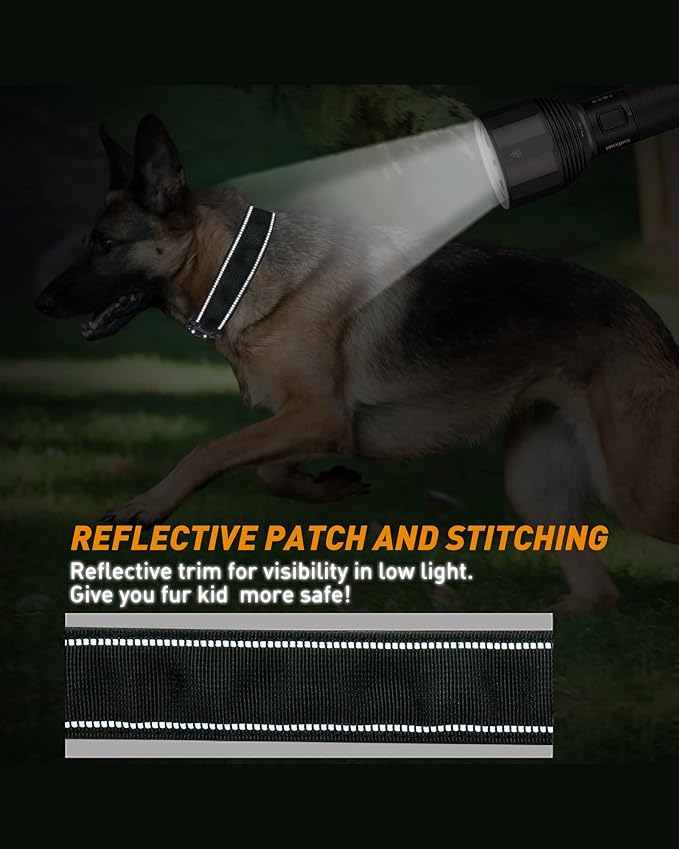 AUBELL Reflective Tactical Dog Collar,Adjustable Military Heavy Duty K9 Collars with Handle and Quick Release Metal Buckle Great for Large Dogs, with Airtag Case and 2 Patches (Black,L)