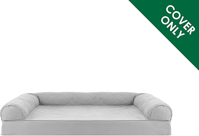 Furhaven Replacement Dog Bed Cover Quilted Sofa-Style (COVER ONLY), Machine Washable - Silver Gray, Jumbo Plus (XX-Large) (53" x 40")