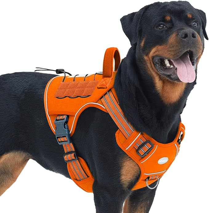 AUROTH Tactical Dog Harness for Large Dogs No Pull Adjustable Pet Harness Reflective K9 Working Training Easy Control Pet Vest Military Service Dog Harnesses Orange L