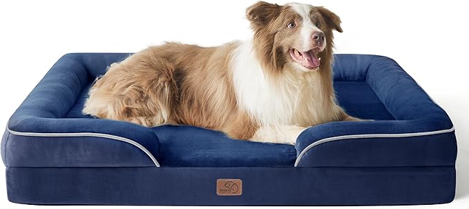 Bedsure L Plus Orthopedic Dog Bed for Large Dogs - Washable Dog Cat Bed Waterproof, L Plus Big Comfort Dogs Couch Sofa with Washable Removable Cover, Pet Bed with Nonskid Bottom, Blue Navy, 38"