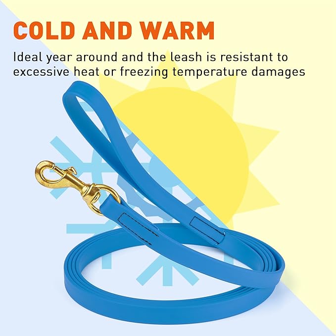 Viper Biothane K9 Working Dog Leash Waterproof Lead for Tracking Training Schutzhund Odor-Proof Long Line with Solid Brass Snap for Puppy Medium and Large Dogs, 15ft Cerulean Blue