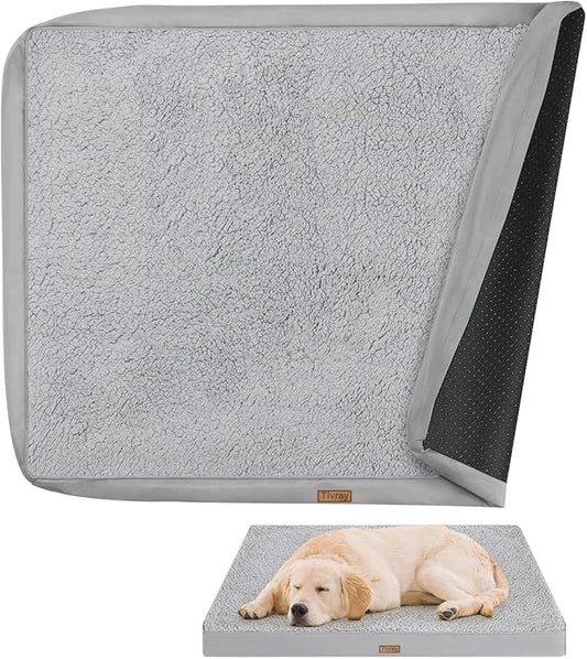 Dog Bed Cover, Washable Replacement Large Dog Bed Sheet with 3-Sided Continuous Zipper, Waterproof Liner, Soft Plush, Pet Mattress Fluffy Protector, 41x27x3 inches - M, Cover Only Grey