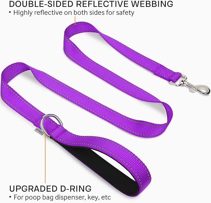 Joytale Dog Leash Heavy Duty for Large Medium Dogs, 5 FT Reflective Nylon Pet Walking Lead with Soft Padded Handle, Durable & Tangle Free for Training, Running & Safety Control, Purple