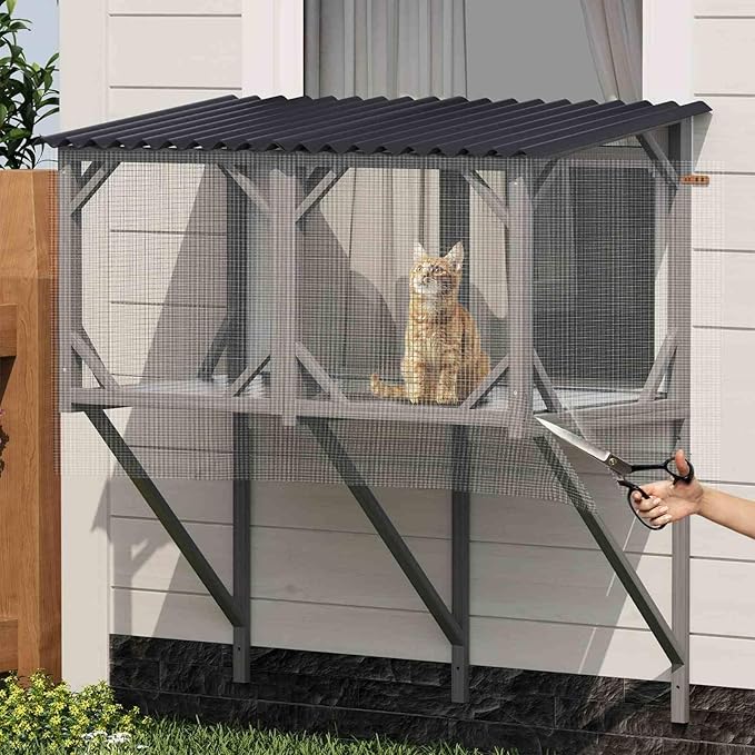 Cat Window Box Catio, Outdoor Cat Enclosure, All-Weather Window Perch for Indoor Cats, Safe Sunbathing Space with 360° View, Easy Installation for Home, Apartment