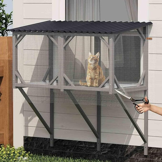 Cat Window Box Catio, Outdoor Cat Enclosure, All-Weather Window Perch for Indoor Cats, Safe Sunbathing Space with 360° View, Easy Installation for Home, Apartment