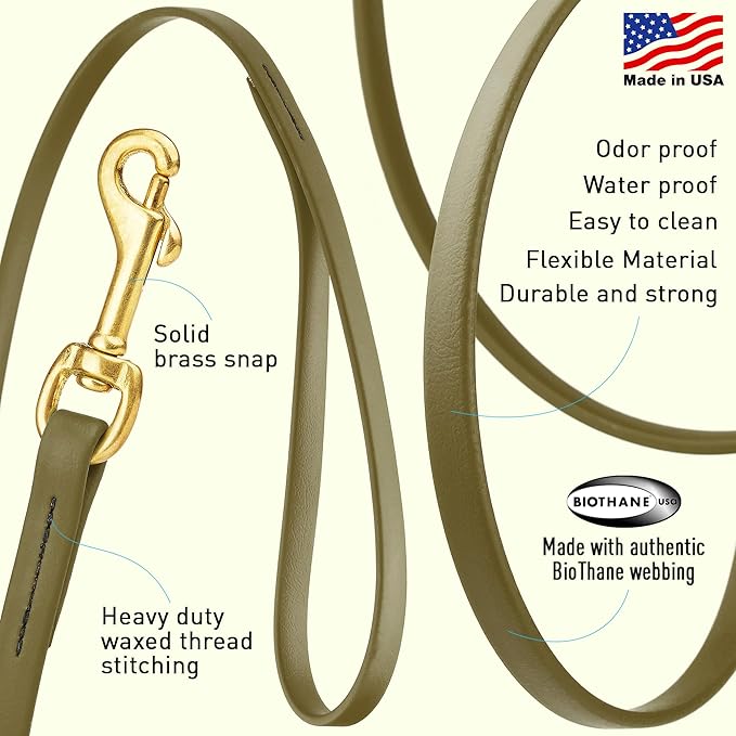 Viper Biothane K9 Working Dog Leash Waterproof Lead for Tracking Training Schutzhund Odor-Proof Long Line with Solid Brass Snap for Puppy Medium and Large Dogs, 20ft Olive Drab Green