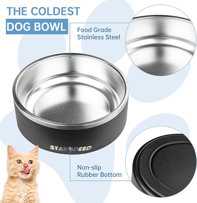 StarSpeed 42oz Stainless Steel Dog Bowls with Rubber Bottom Non-Slip Double Wall Metal Outdoor Dog Food and Water Bowls Weighted Insulated Pet Feeding Bowl for Small,Medium Sized Dogs or Cats