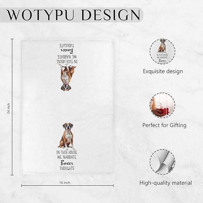 Boxer Dog Gifts Kitchen Towels, Dog Lover Gifts Dish Tea Towels, in This House We Narrate Boxer Thoughts Humorous Decorative Hand Towel for Bathroom, 16x24 Inch