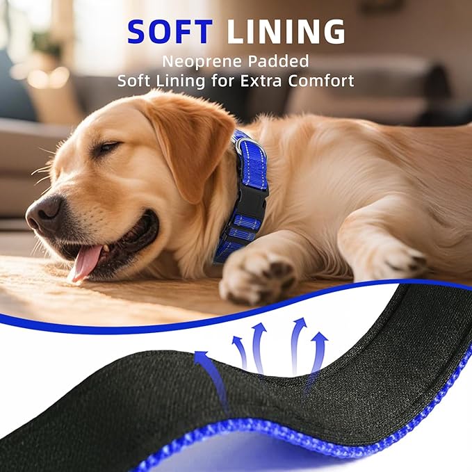 Reflective Dog Collar for Extra Large Dogs, Adjustable Collar with Soft Neoprene Padded, Durable Buckle for Daily Walking,Navy Blue,XL