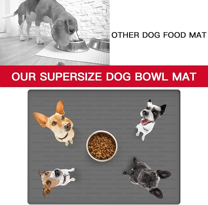 39.4"x29.5" Largest Pet Food Mat, Silicone Dog Mats for Food and Water, Nonslip Pet Feeding Mats for Floors,Dog Cat Bowl Mat with Raised Edges, Dark Brown