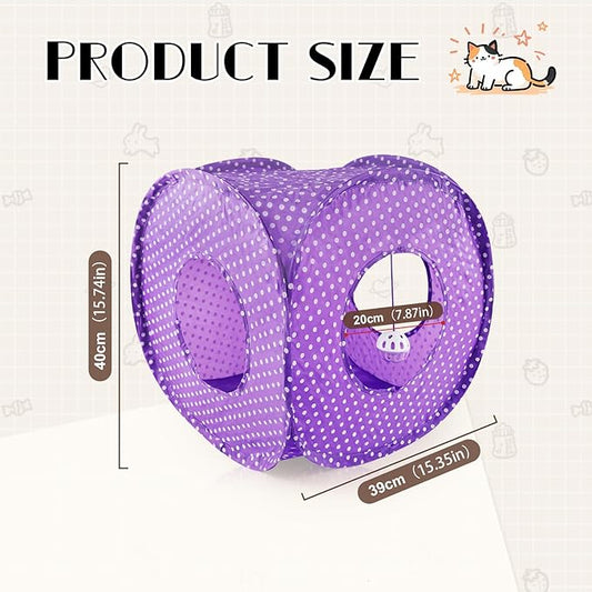 Andiker Cat Tent, 3 Holes Safe and Strong Cute Cats Tunnel Collapsible Easy to Carry Cat House for Indoor Cats Kittens Hiding Playing Training Sleeping (Square Purple)