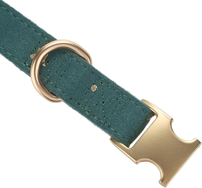 Cotton Fibric Dog Collar with High Grade Metal Buckle, for Small Dogs(Dark Green,Small:10-15")