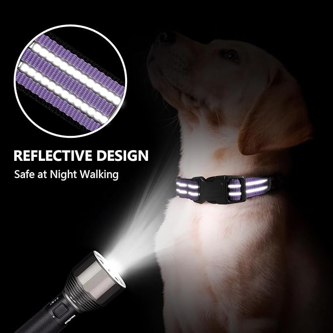 Hikiko Martingale Dog Collars Reflective Nylon Dog Collar with Quick Release Buckle Adjustable Training No Slip Dog Collar (Large, Lavender)