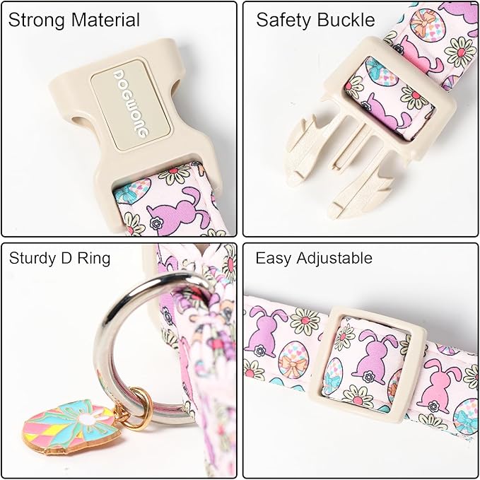 DOGWONG Easter Dog Collar-Cute Easter Bunny Dog Collar, Adjustable Bow&Rabbit Pet Collars Puppy Collar Gifts with Quick Release Buckle for Girl&Boy Dogs,XS