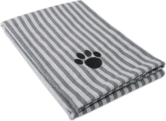 Bone Dry Pet Grooming Towel Collection Absorbent Microfiber X-Large, 41x23.5", Striped Gray