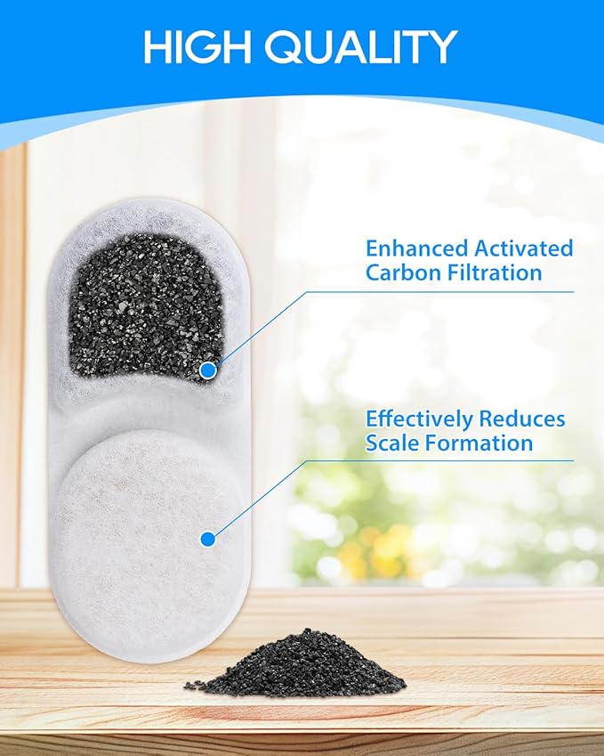 Cat Water Filter Replacement Compatible with APAUK 108oz/3.2L Cat Fountain, Filters for Cat Water Fountain Activated Carbon Water Filter for Fountain & Sponges, 6+6 Pack
