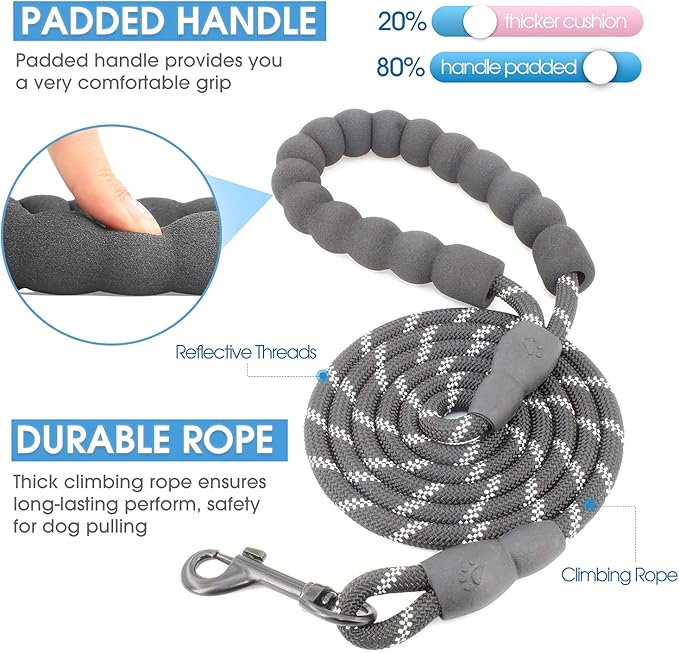 BAAPET 2/4/5/6 FT Dog Leash with Comfortable Padded Handle and Highly Reflective Threads for Small Medium and Large Dogs (5FT-1/3'', Black)