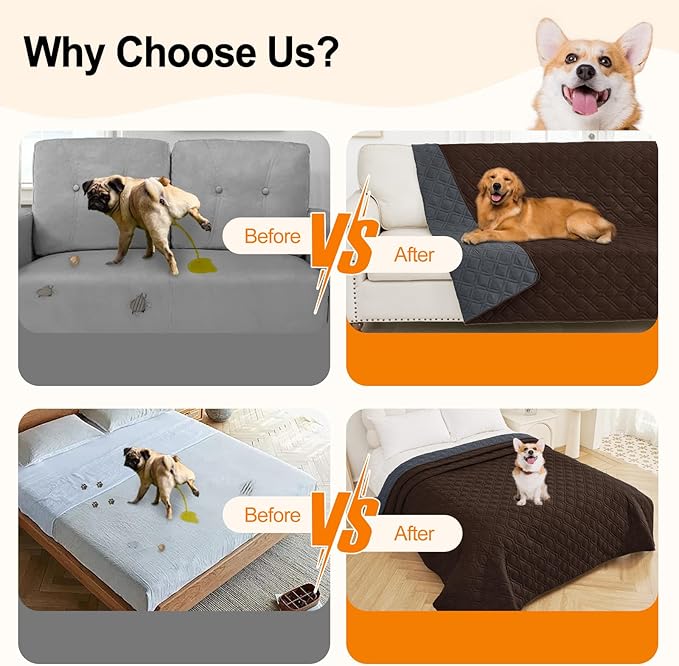 Smiry Reversible Waterproof Couch Covers for Sofa, Washable Dogs Couch Covers for 3 Cushion Sofa Pet Friendly, Water Resistant Furniture Protector Slipcover, Geometric (30"x53", Chocolate/Dark Grey)