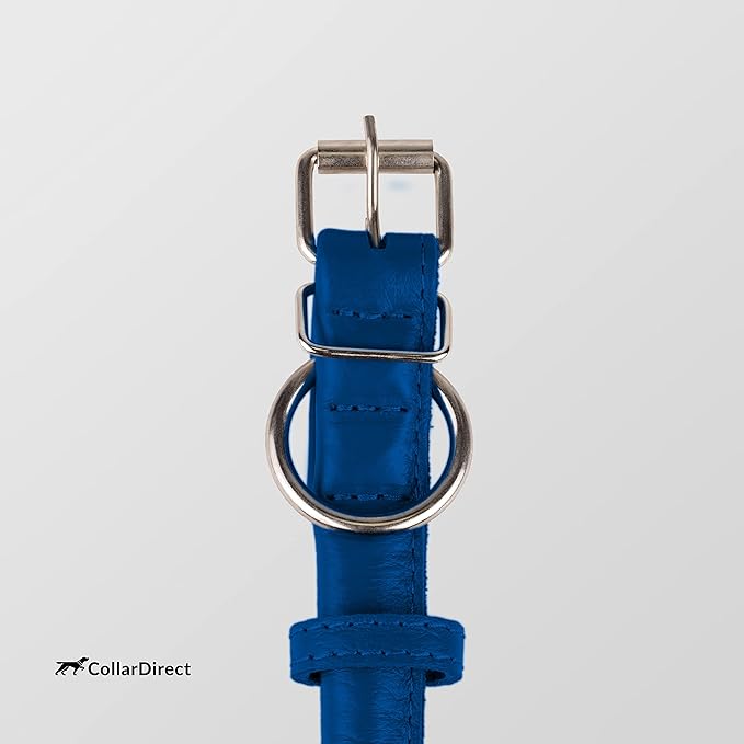 CollarDirect Rolled Leather Dog Collar, Soft Padded Round Puppy Collar, Handmade Genuine Leather Collar Dog Small Large Cat Collars 13 Colors (15-19 Inch, Deep Blue Textured)