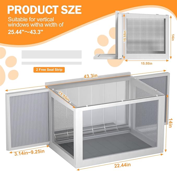 Cat Window Box Catio, Clear Acrylic Outdoor Cat Enclosure, Expandable Universal Cats Window Perch (25.4"-43.3"), Weatherproof & Easy-Install Kitty Balcony for Sunbathing & Birdwatching (Grey)