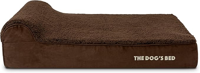 The Dog’s Bed Orthopedic Memory Foam Dog Bed with Headrest, Plush Fabric, Brown Plush, L, 6-Inch