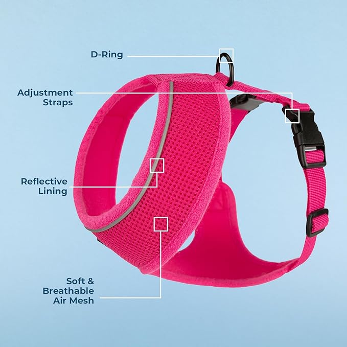 Voyager Aerolite Over The Head Dog Harness, No Pull Breathable Air Mesh Vest, Quick Dry with Reflective Stitching, Adjustable Escape Resistant Harness for Small Medium Large Dogs - Fuchsia, X-Small