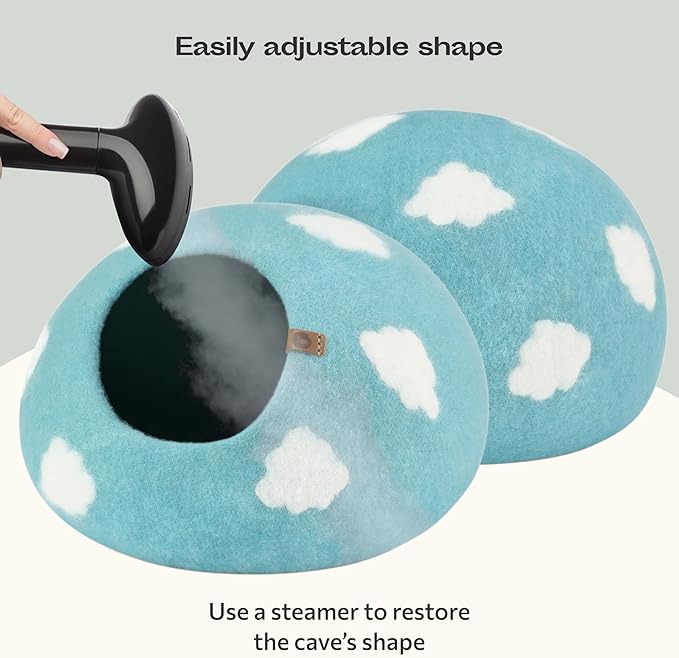MEOWFIA Cat Cave – Premium Felt Cat Bed for Indoor Cats, Handmade Merino Wool (Nap Blue, Medium)