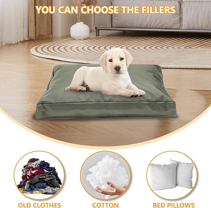 Replacement Dog Bed Cover,Heavy Duty Waterproof Removable 54" L x 44" W x 4" H Reusable Dog Bed Covers with Zipper.Grey Green,Cover Only
