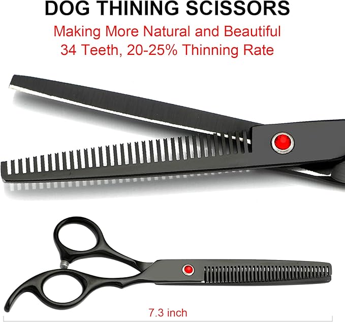 Professional Dog Grooming Scissors kit Black 5 in 1, Dog Shears for Grooming 6CR Premium Stainless Steel Grooming Scissors Kit for Dogs Cat Pet