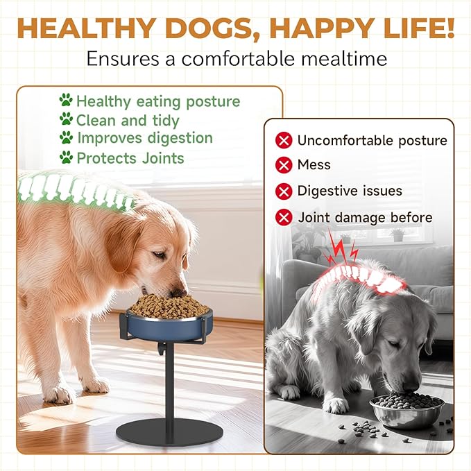2 Pack Extra-Stable Elevated Dog Bowl Stand, Adjustable Height 8-16in, Width 6-10in, Tall Single Lifted Food Holder for Large Medium Size Breeds, Metal Non-Slip Raised Dish Riser Pet Water Feeder
