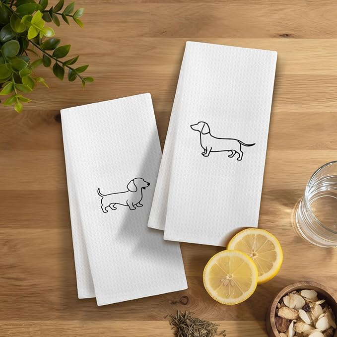 Dachshund Kitchen Dish Towels, Dachshund Lover Gifts, Minimalist Weiner Dog Decorative Hand Tea Towels for Bathroom Kitchen, 16x24 Inches Set of 2