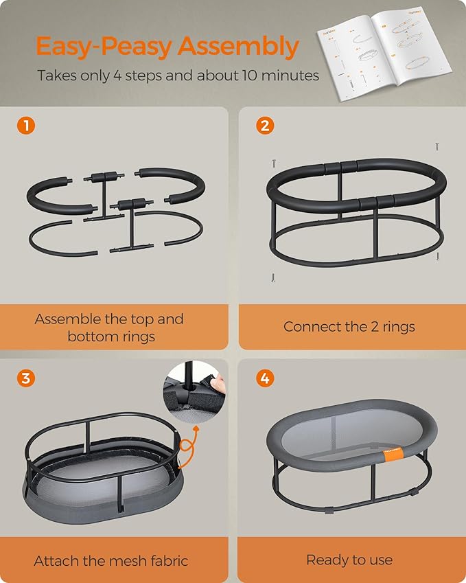 Feandrea Pet Bed, Cat Hammock, Elevated Cat Bed for Multiple Cats, with Removable Washable Mesh, for Pets up to 28 lb, Oval, Gray UPCB002G01
