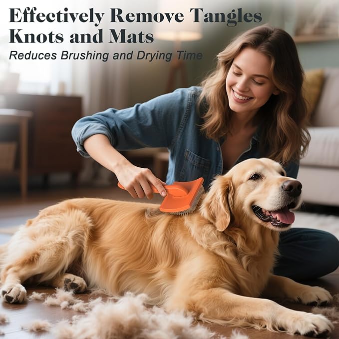 2PCS Slicker Brush for Dogs & Pet Comb,Professional Dog Grooming Brush (Goldendoodles,Poodles,Labradoodles) with Extra Long Pins to Effectively Remove Tangles, Knots and Mats (Orange, Large)