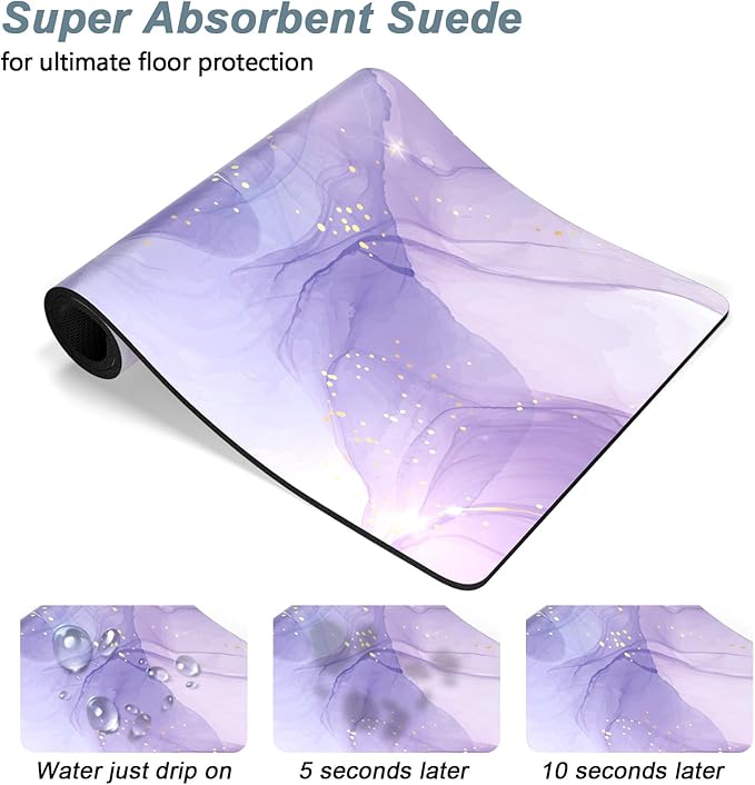 Rnivvi Dog Food Mat, 16" x 24" Marble Absorbent Dog Cat Bowl Mat for Food and Water, Cute Anti-Slip Rubber Pet Feeding Rug Protect Floors, Puppy Placemat for Feeding & Watering Supplies, Purple