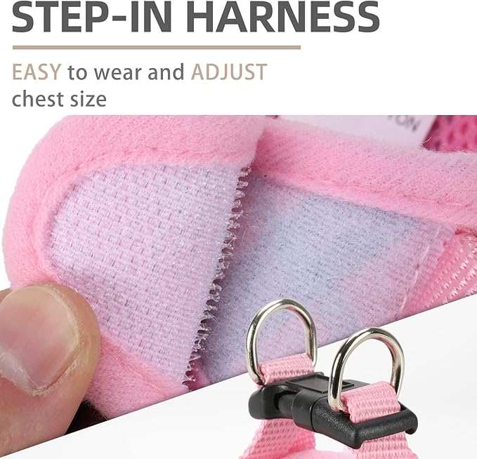PUPTECK Adjustable Dog Harness Collar and Leash Set Step in No Pull Pet Harness for Small Medium Dogs Puppy and Cats Outdoor Walking Running, Soft Mesh Padded Reflective Vest Harnesses, Pink XS