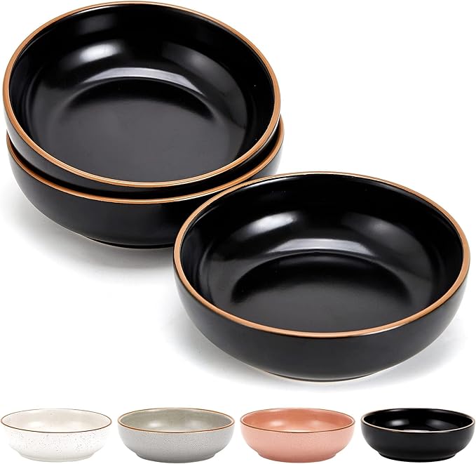 Howise Ceramic Cat Bowls - Pet Dishes for Food and Water, 5.3 In Puppy Bowl 3 Pack Set, Matte Black Finish