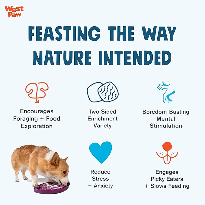 West Paw Seaflex Bubbles Feast Mat – All-in-One, Slow Feeder, Lick Mat – Encourages Foraging & Food Exploration - Engages Picky Eaters & Slow Feeding - Versatile – Easy to Clean, Non-Toxic - Marine