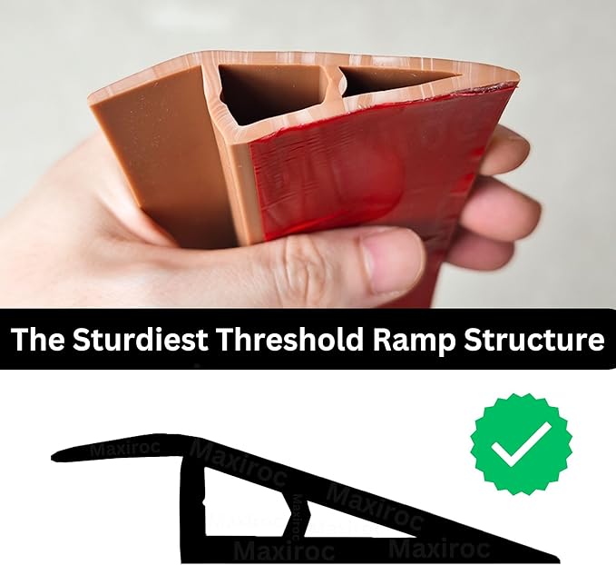1/2" to 3/5" Height Threshold Ramp - Rubber Threshold, Floor Transition Strip, Door Strip, Wheelchair Ramp, Carpet to Tile Strip (Light Brown Coffee, 40 inches)