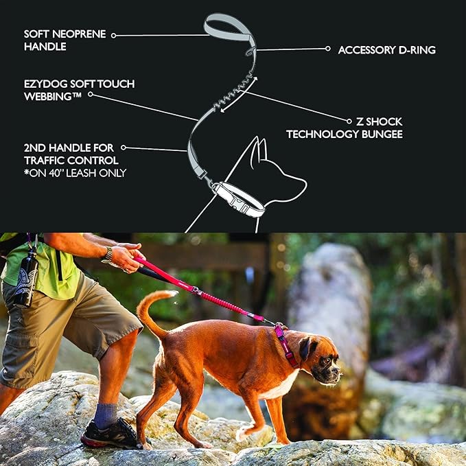 EzyDog Zero Shock Dog Leash - Shock Absorbing Bungee Leash for Dogs That Pull or Excite - Dual Handle and Reflective for Large, Medium, or Small Dogs (72-Inch, Pink Camo)
