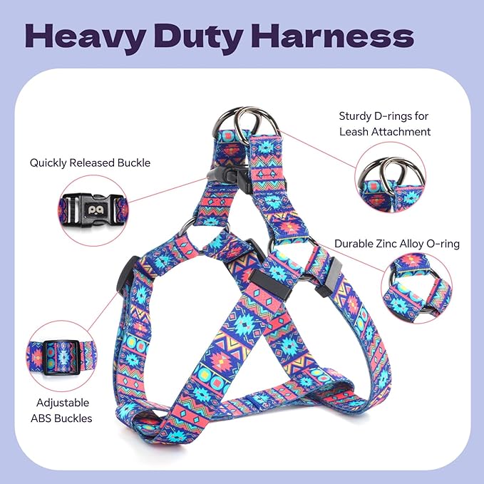 QQPETS Dog Harness Leash Set Adjustable Heavy Duty No Pull Halter Harnesses for Small Medium Large Breed Dogs Back Clip Anti-Twist Perfect for Walking