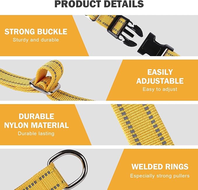 Hikiko Martingale Dog Collars Reflective Nylon Dog Collar with Quick Release Buckle Adjustable Training No Slip Dog Collar (Small, Yellow)