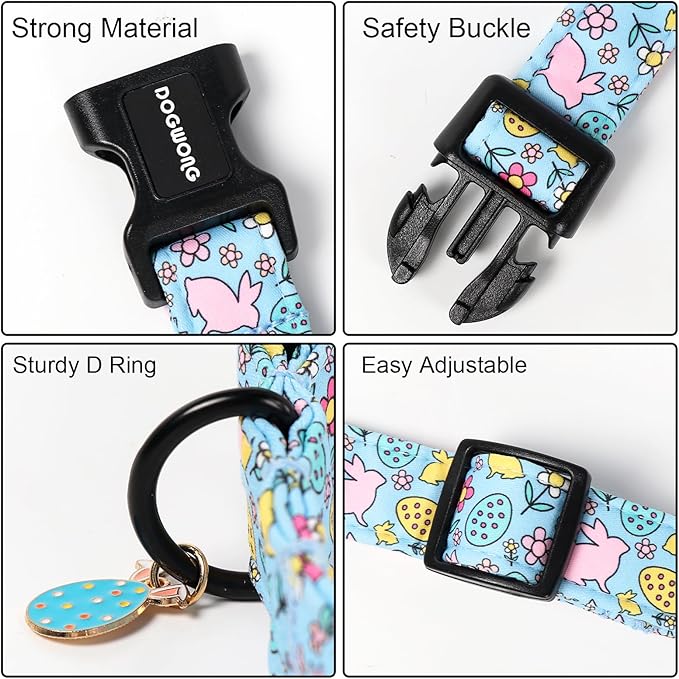 DOGWONG Easter Dog Collar-Cute Blue Easter Bunny Dog Collar, Easter Egg &Rabbit Pet Collars Puppy Collar Gifts with Quick Release Buckle for Girl&Boy Dogs,XS
