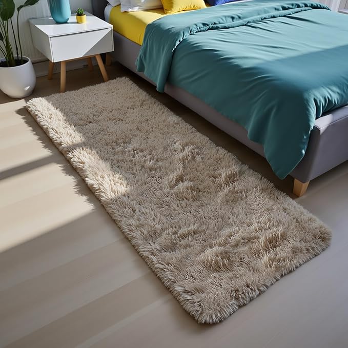 Soft Runner Rugs for Bedroom, Beige 2x6 Area Rugs Fluffy Rug Shaggy Area Rug Carpet, Bedside Rug for Living Room Bedroom Kids Room Home Decor
