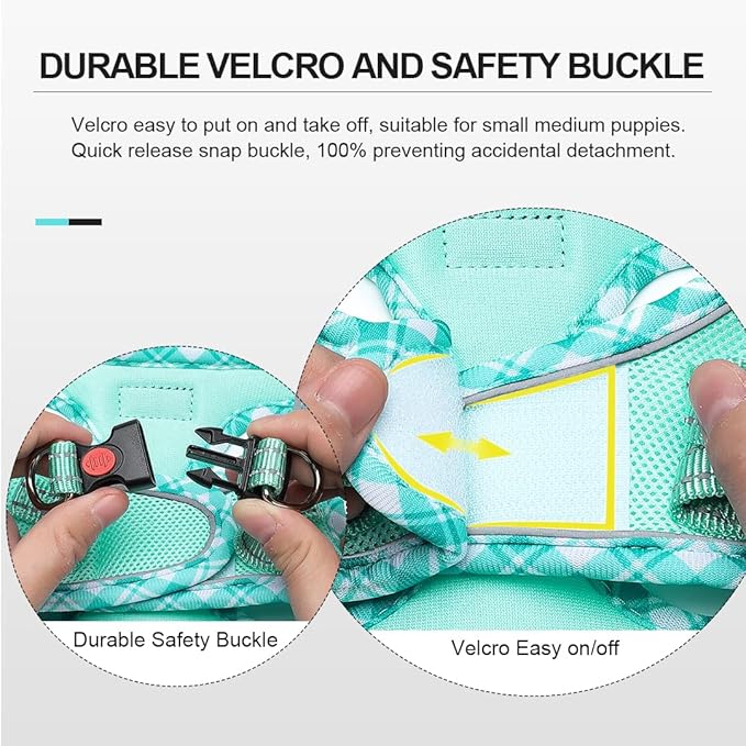 Mercano Soft Mesh Dog Harness and Leash Set, No-Chock Step-in Reflective Breathable Lightweight Easy Walk Vest Harnesses with Safety Buckle for Small Dogs, Cats (Light Green, S)