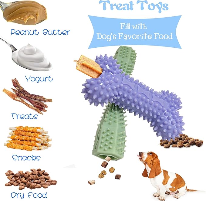 4 Pack Puppy Toys for 2-8 Months Pets Dog Chew Toy for Small Puppies Teething Toys for Cleaning Teeth Food Dispensing Soft Durable Rubber Bone Funny Ball Interactive Donut Treat Dumbbell (Mix Color)