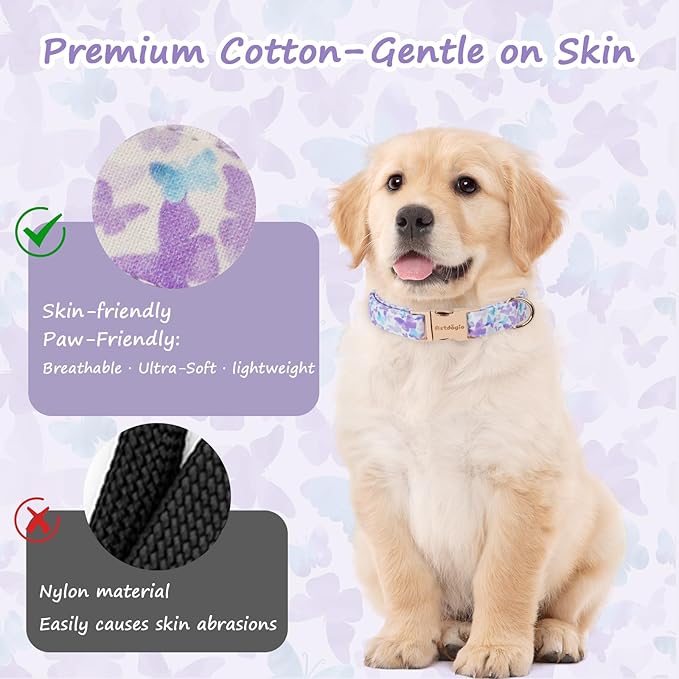 Elegant Butterfly Dog Collar, Purple Blue Gradient Design Collars for Dogs, Adjustable Comfortable for Small Medium Large Dogs, Handmade Cotton Puppy Collar for Daily Walks ?갥ark Adventures-L