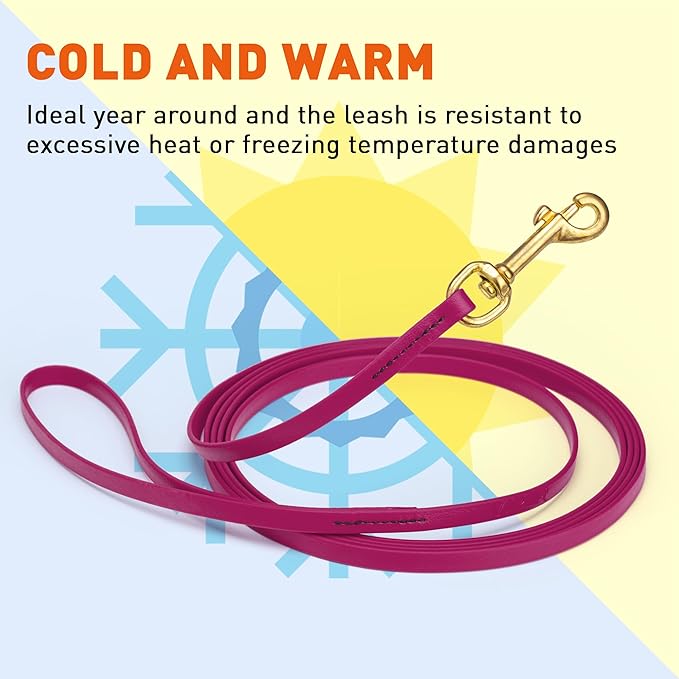 Viper Biothane K9 Working Dog Leash Waterproof Lead for Tracking Training Schutzhund Odor-Proof Long Line with Solid Brass Snap for Puppy Medium and Large Dogs, 33ft Magenta Pink